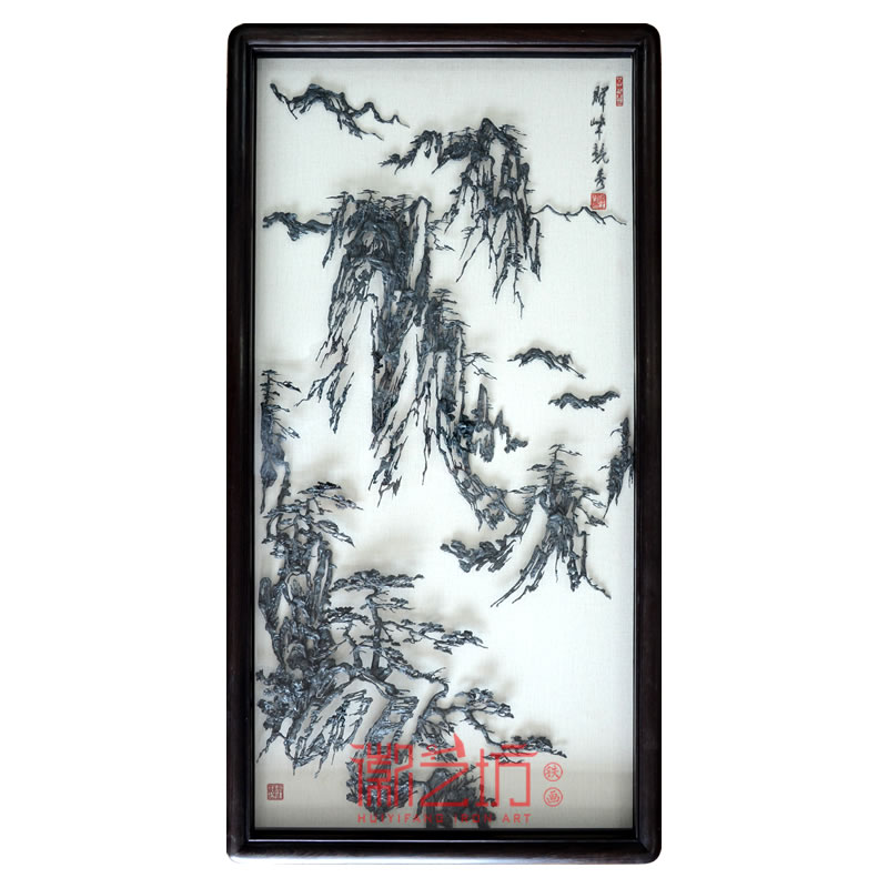 黃山奇松怪石風(fēng)景水墨鐵畫李強(qiáng)作品 中式裝飾掛畫可欣賞收藏