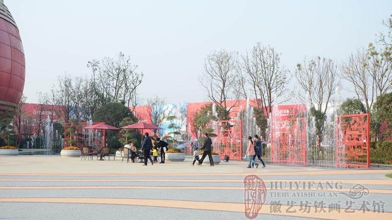 萬達(dá)文化旅游城售樓處廣場(chǎng)定制的合肥八景雙面透雕景觀鐵畫