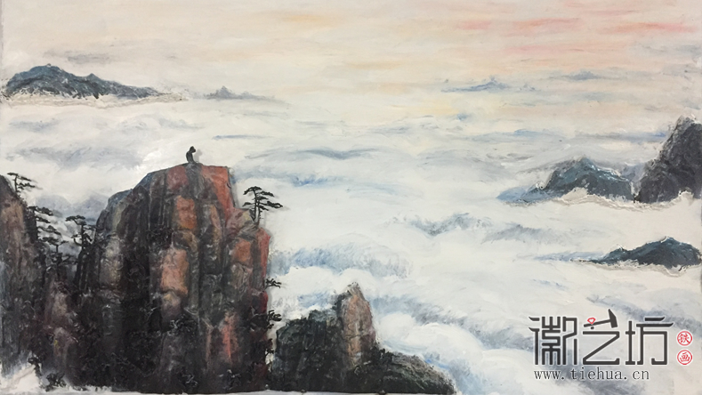 黃山風(fēng)景 上海宇培國(guó)際接待大廳彩繪淺浮雕裝飾鐵畫定制案例